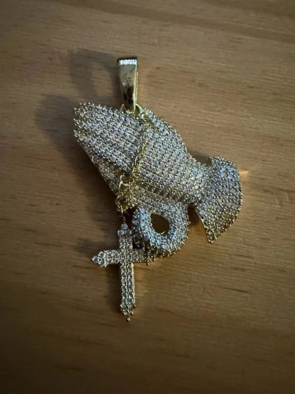 GLD Iced Praying Hands with Cross Pendant in Yellow Gold 18k Gold Plated CZ